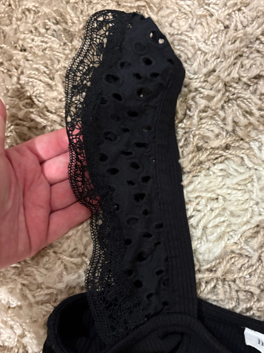 Black Lace & Ruffle Strap Ribbed Tank Top - Picture 4 of 5